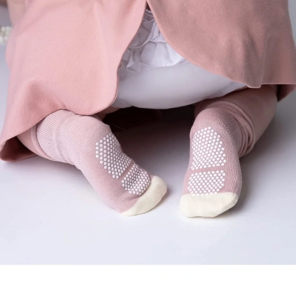 Set of 3 Girls Knee High Cotton Blend Grip Non Slip Socks 6-12 months